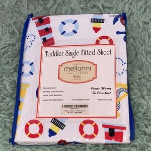 New Mellanni Toddler Single Fitted Sheet with Nautical Print. New.